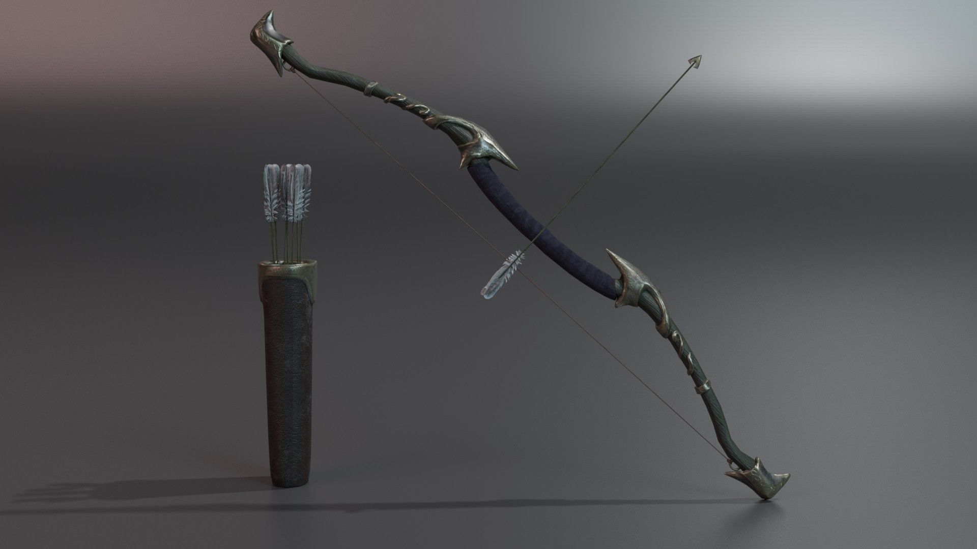 Elf Bow Equipment Set Rig and Unreal Engine Low-poly 3D model_10