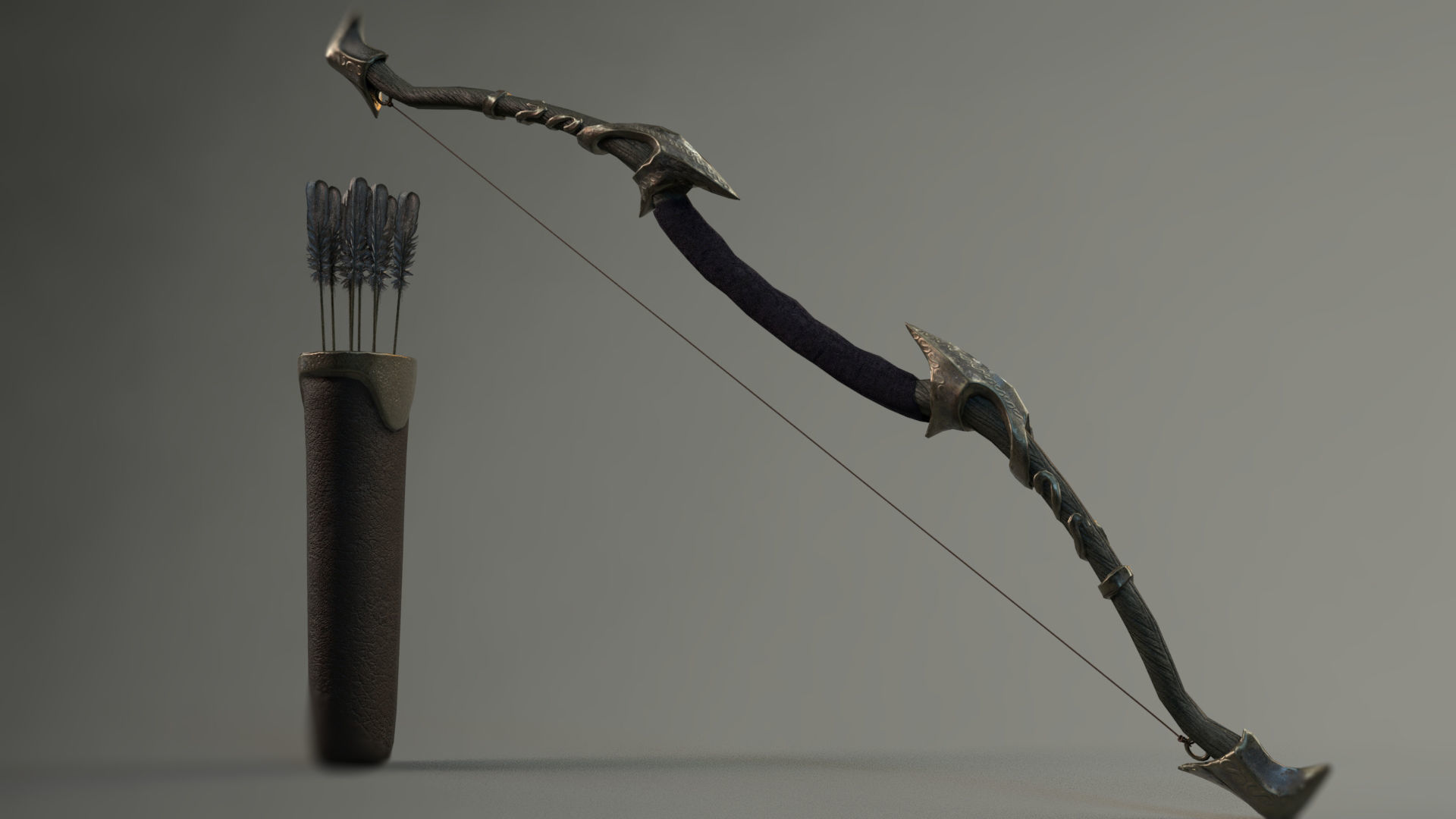 Elf Bow Equipment Set Rig and Unreal Engine Low-poly 3D model_4
