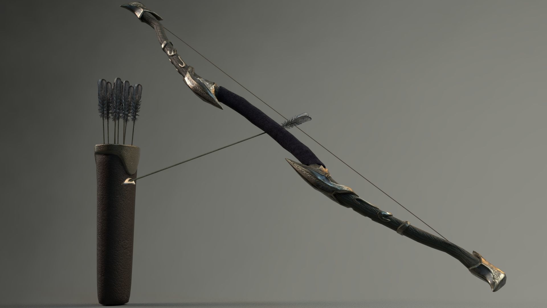 Elf Bow Equipment Set Rig and Unreal Engine Low-poly 3D model_7