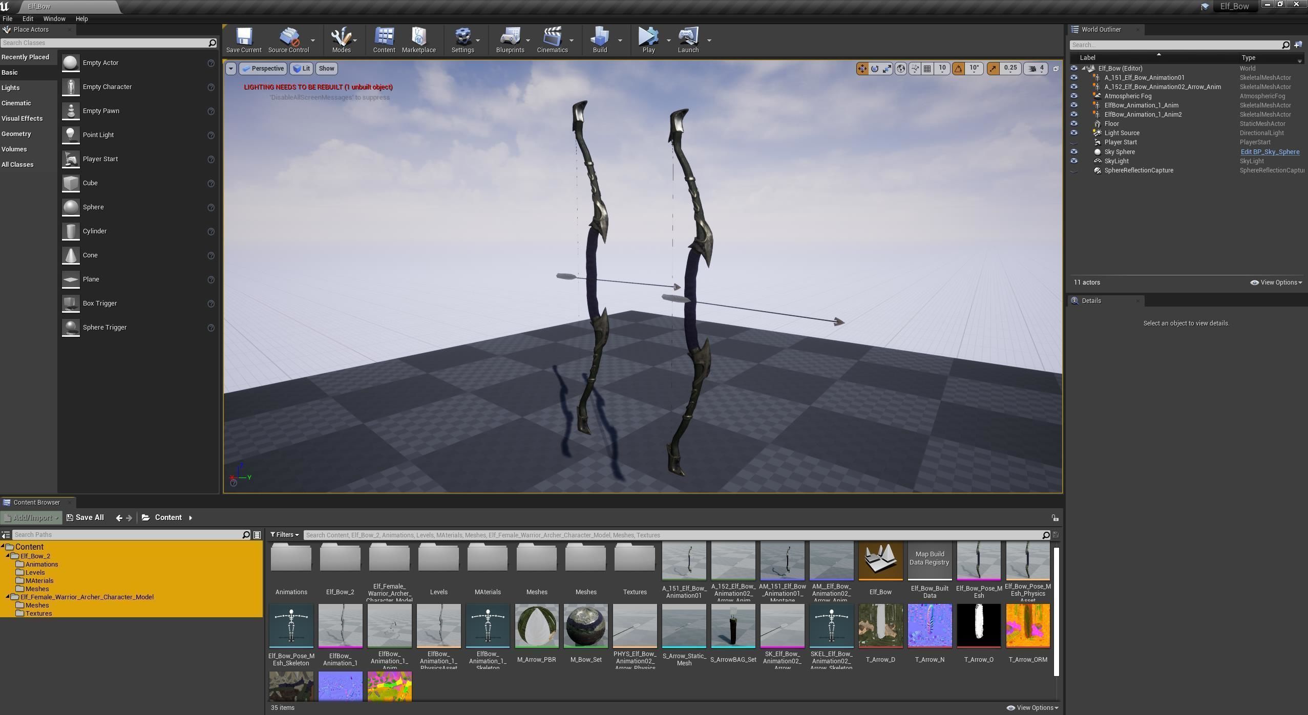 Elf Bow Equipment Set Rig and Unreal Engine Low-poly 3D model_3