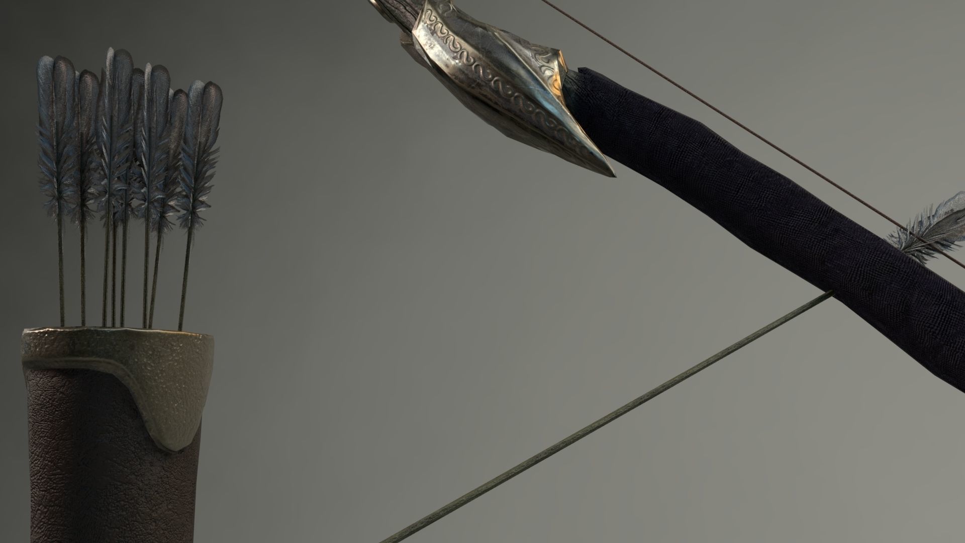Elf Bow Equipment Set Rig and Unreal Engine Low-poly 3D model_8