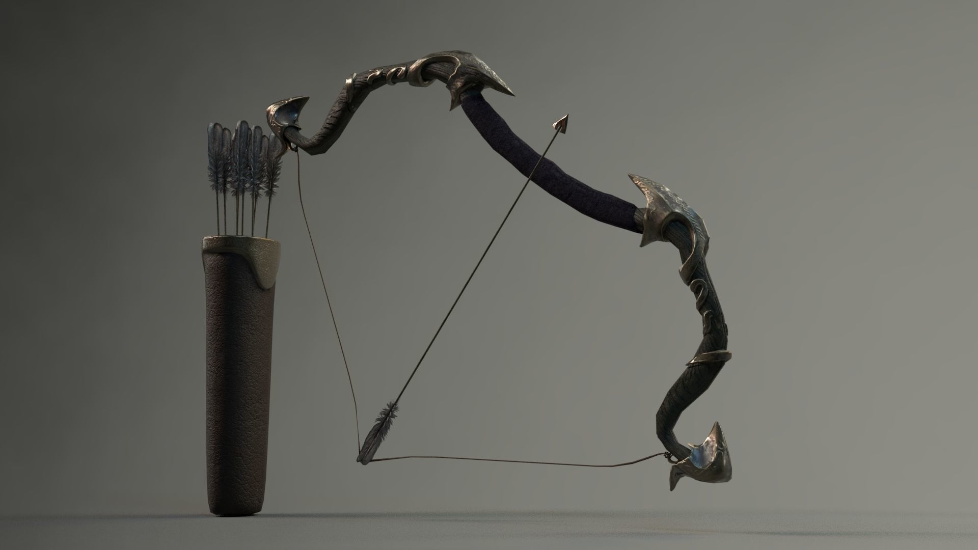 Elf Bow Equipment Set Rig and Unreal Engine Low-poly 3D model_6