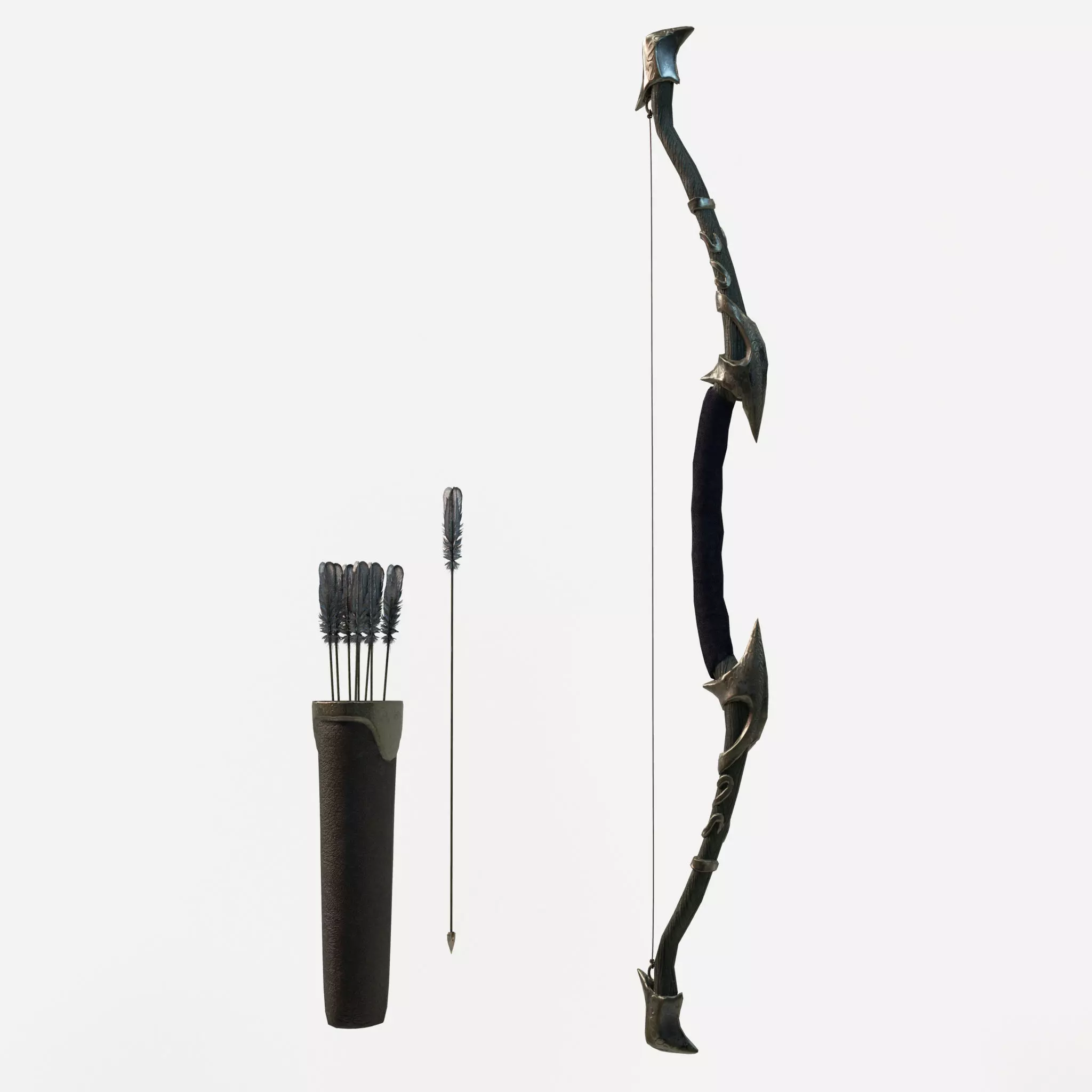 Elf Bow Equipment Set Rig and Unreal Engine Low-poly 3D model_0