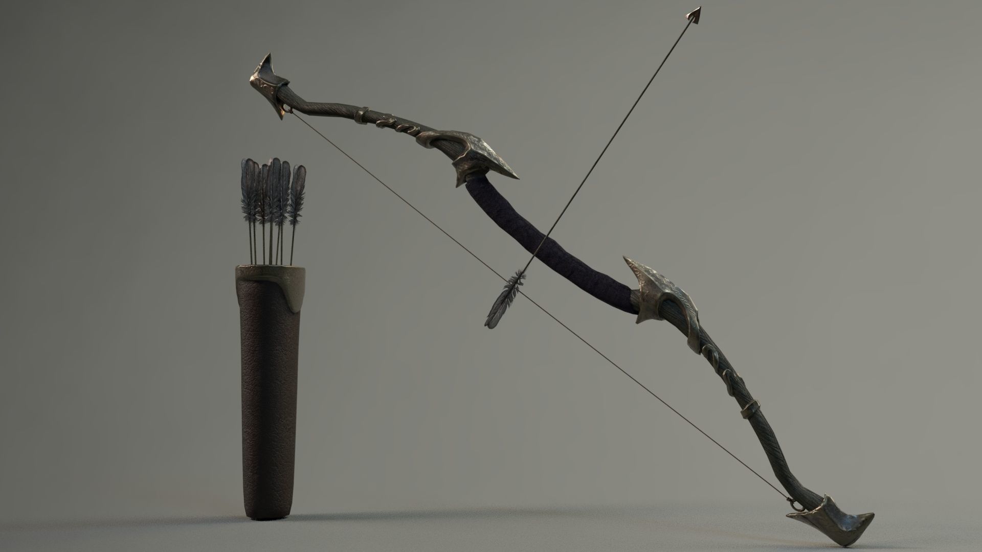 Elf Bow Equipment Set Rig and Unreal Engine Low-poly 3D model_9
