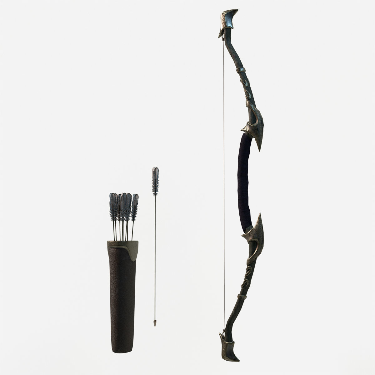 Elf Bow Equipment Set Rig and Unreal Engine Low-poly 3D model_2