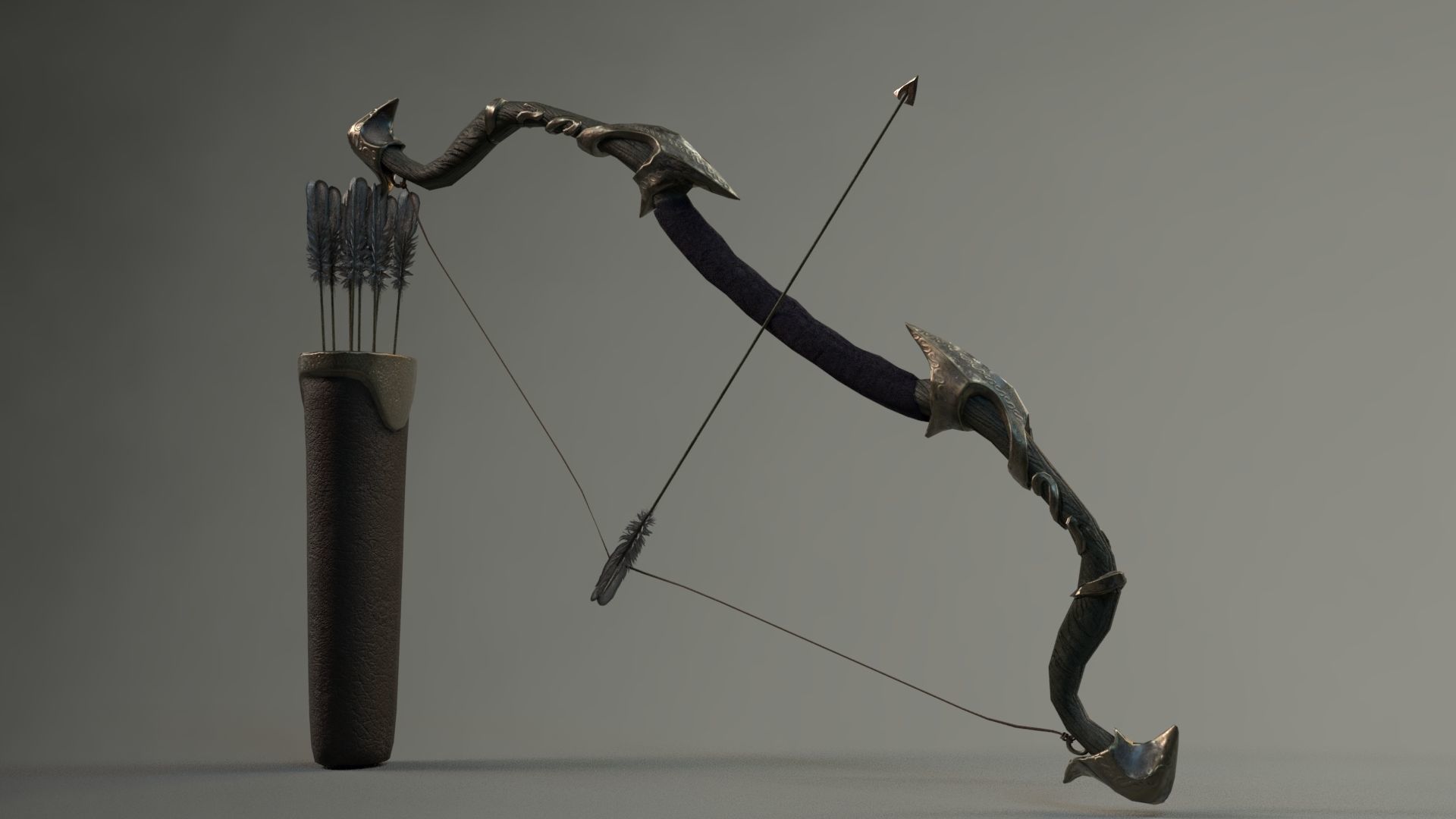 Elf Bow Equipment Set Rig and Unreal Engine Low-poly 3D model_5