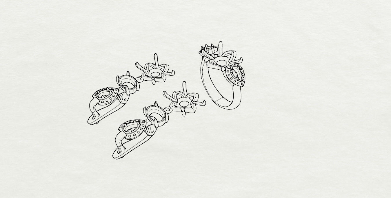 Ring and Earrings  3D print model_19