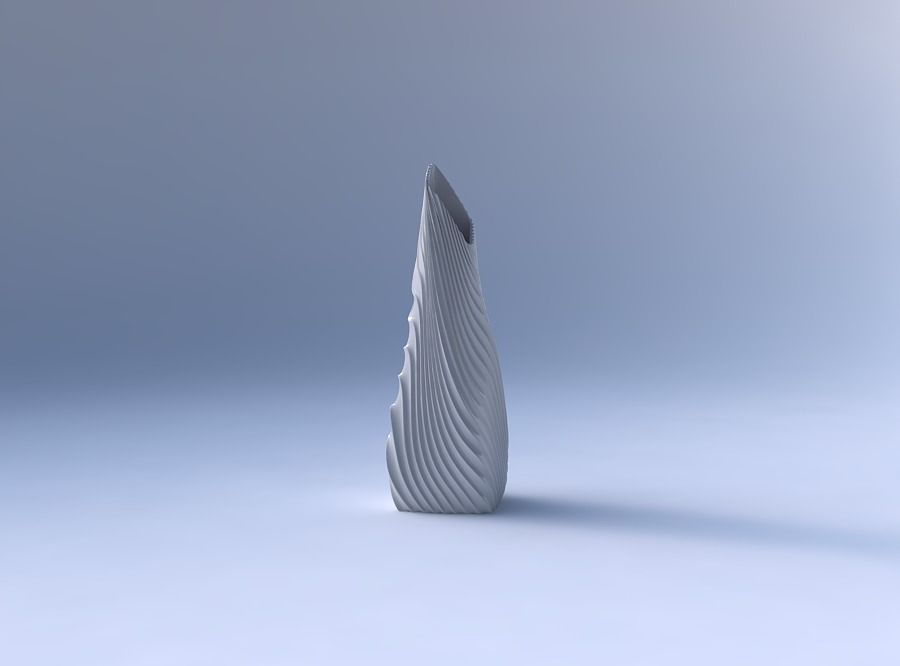 Vase twisted top bent rectangle with wavy extruded lines 3 3D print model_4