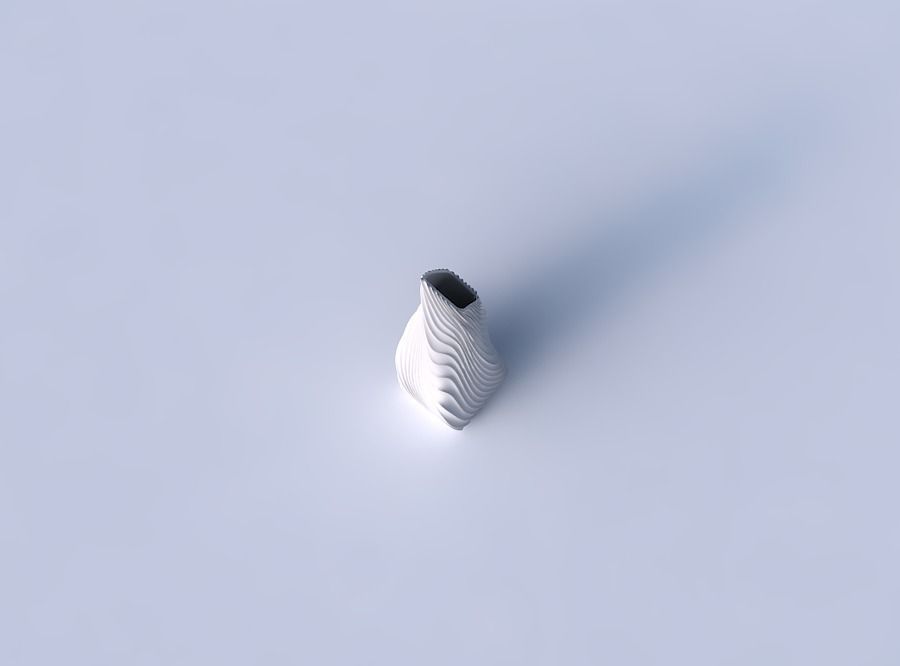 Vase twisted top bent rectangle with wavy extruded lines 3 3D print model_2