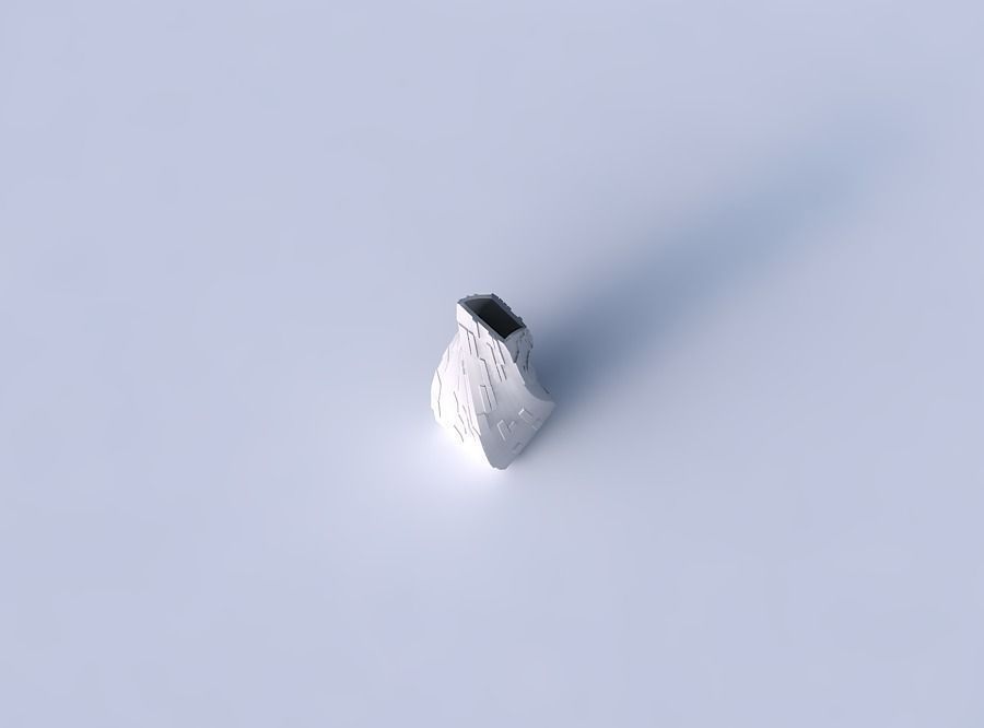 Vase twisted top bent rectangle with wavy scattered grid plates 3D print model_2