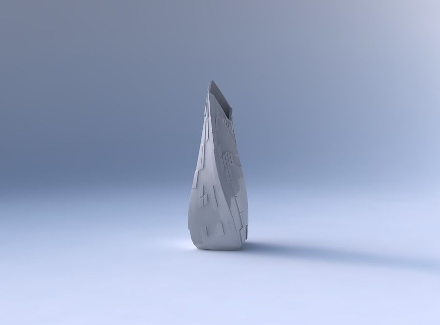 Vase twisted top bent rectangle with wavy scattered grid plates 3D print model_4