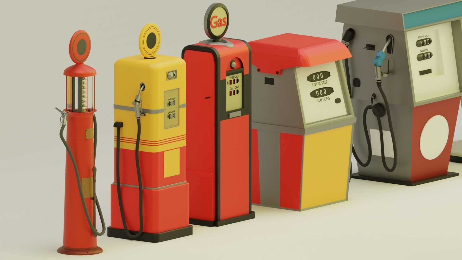 Gas Pump Pack - 9 Different Years 3D model_2