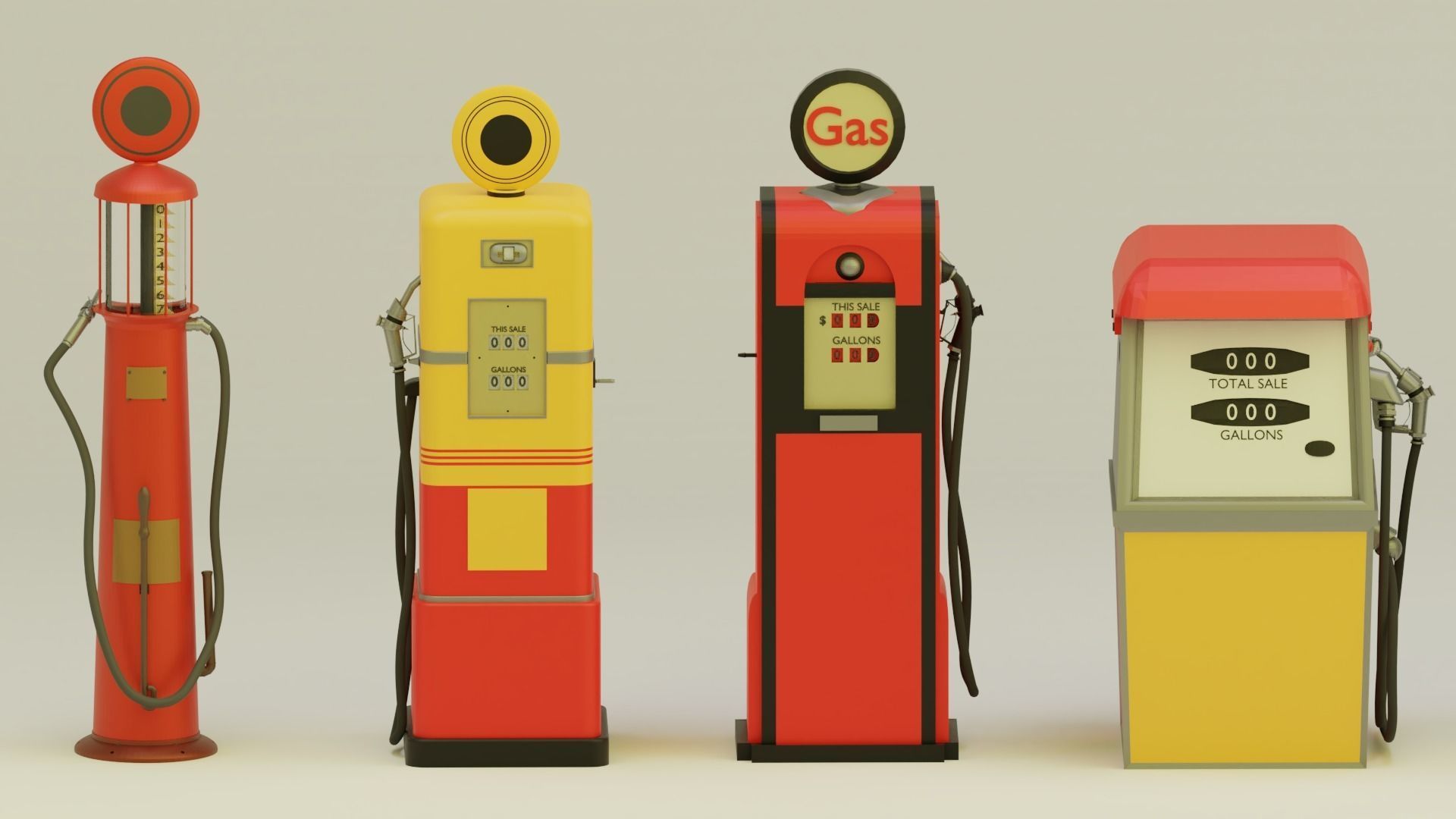Gas Pump Pack - 9 Different Years 3D model_6