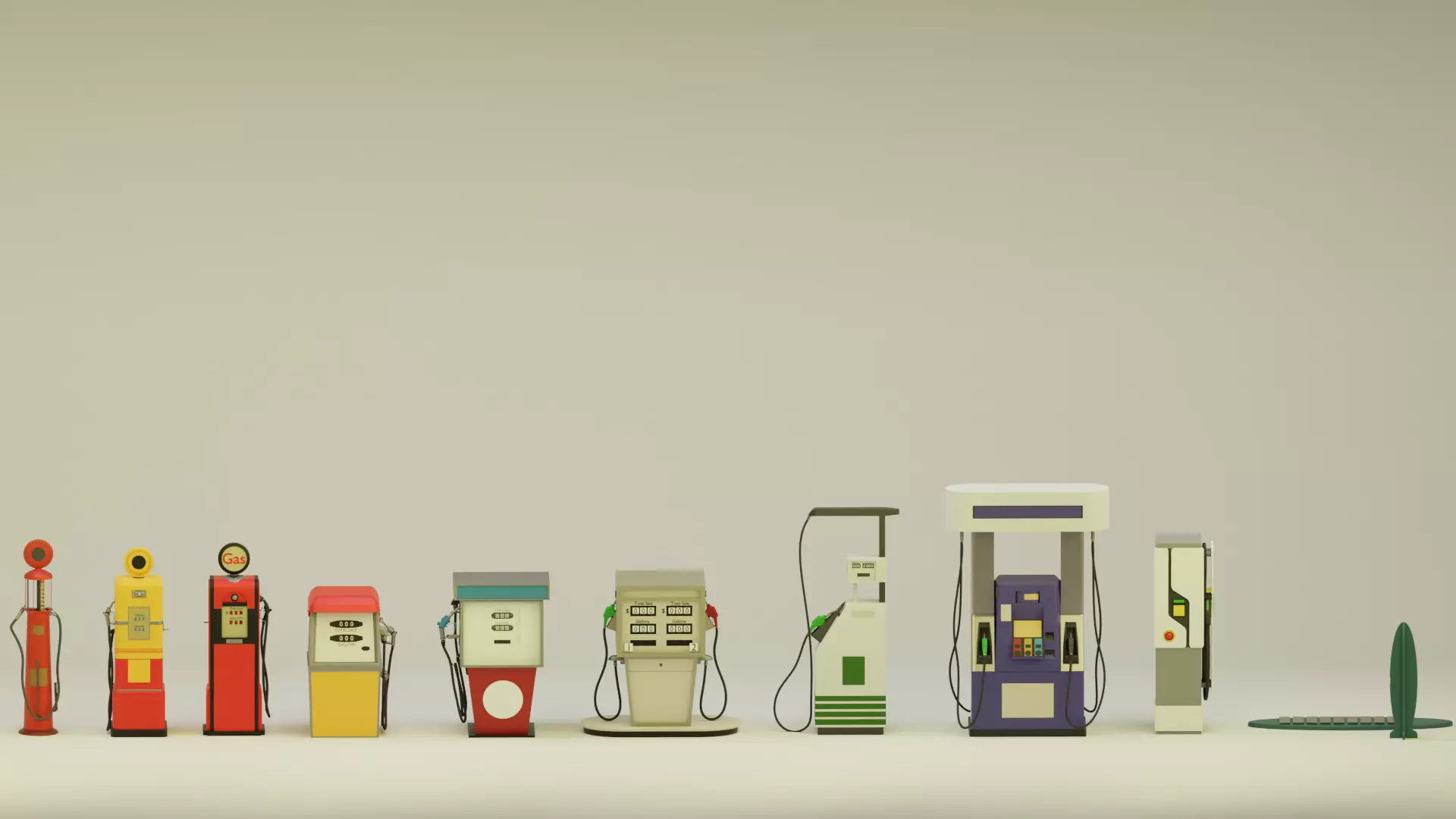 Gas Pump Pack - 9 Different Years 3D model_0