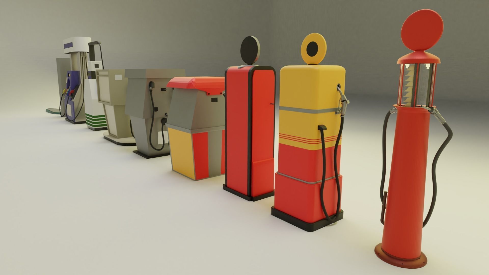 Gas Pump Pack - 9 Different Years 3D model_9