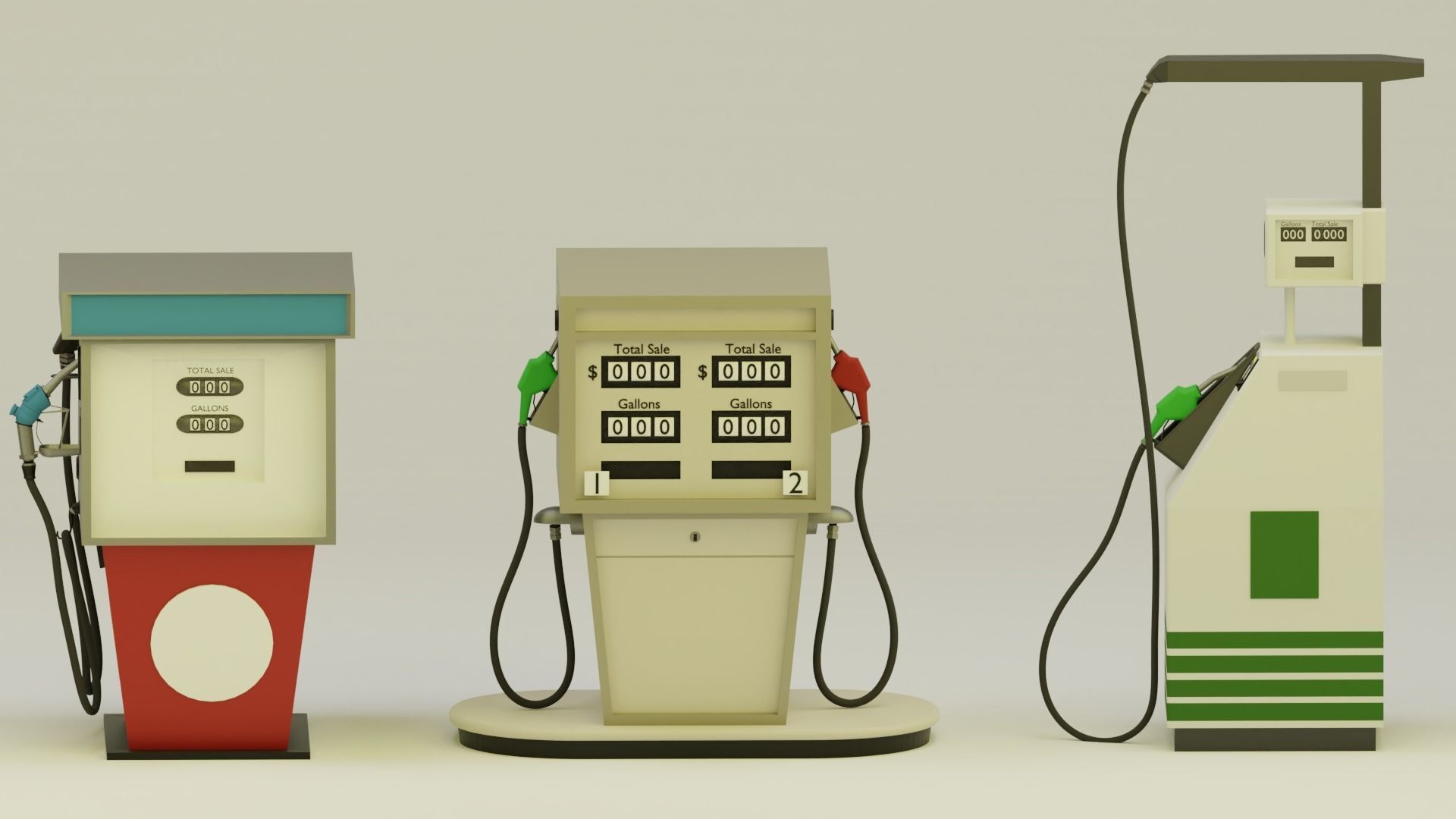 Gas Pump Pack - 9 Different Years 3D model_7