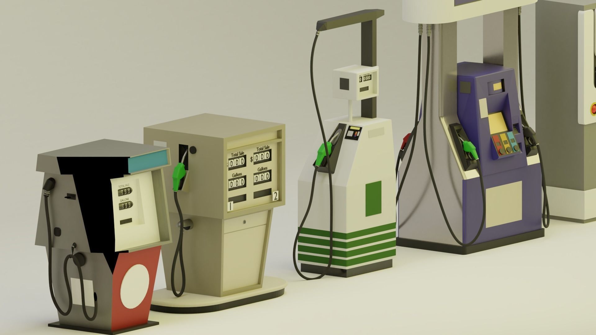 Gas Pump Pack - 9 Different Years 3D model_4
