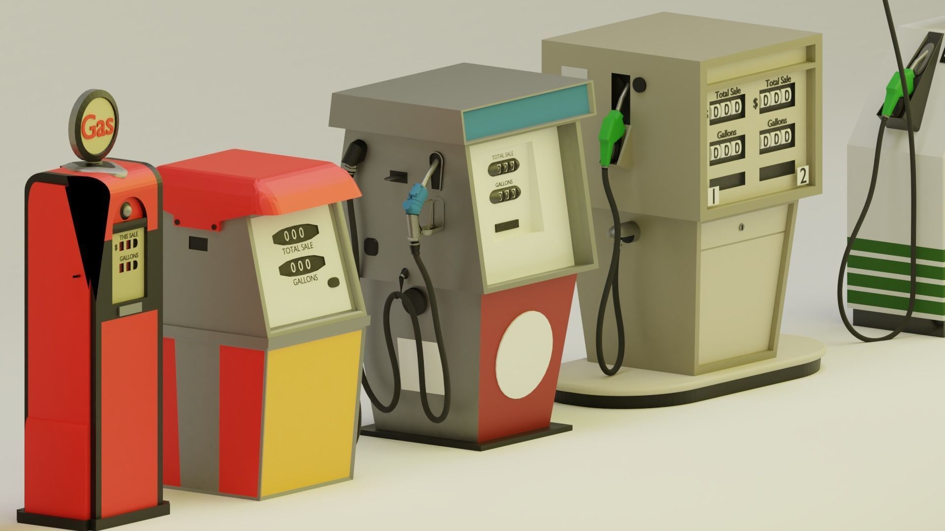 Gas Pump Pack - 9 Different Years 3D model_3