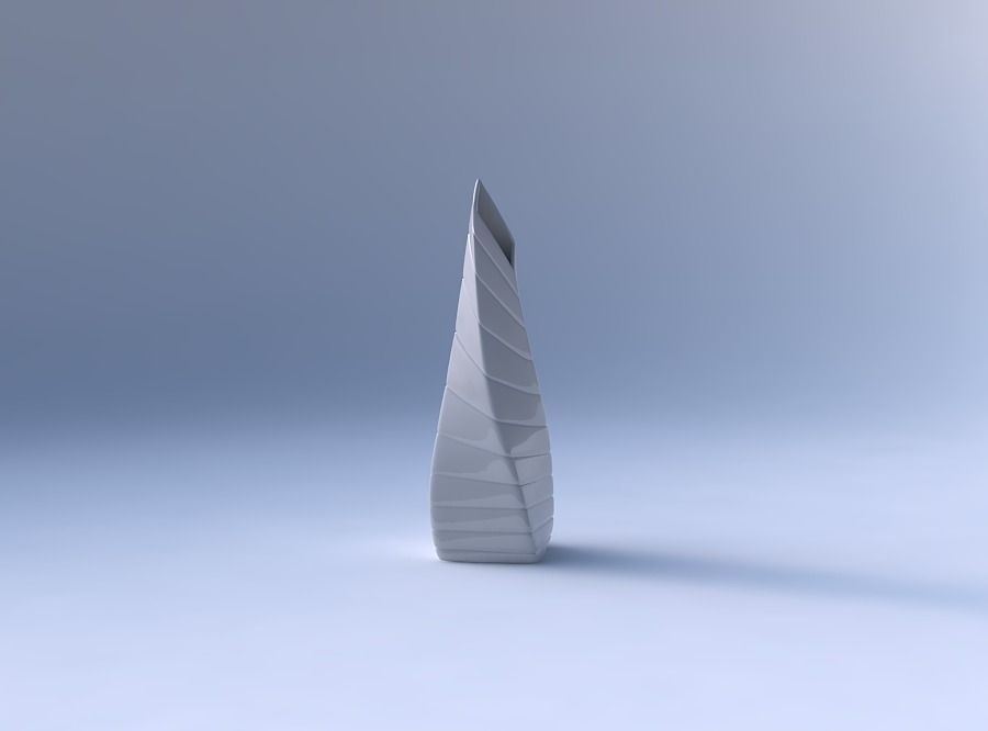 Vase twisted top bent rectangle with smooth horizontal dents 3D print model_4