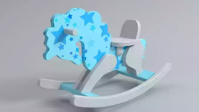 Blue Wooden Rocking Horse Riding Toy for Kids