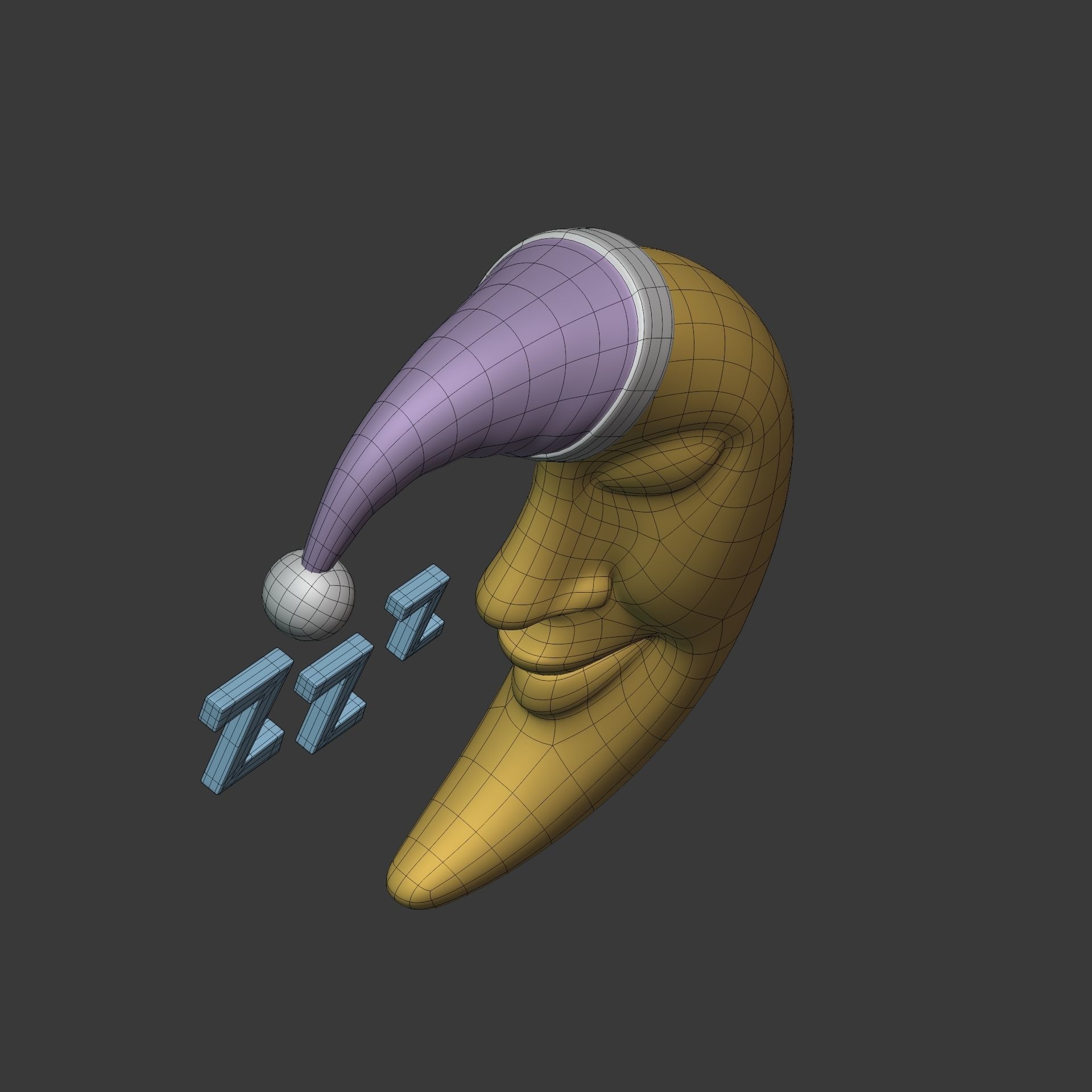 Cartoon Moon - Crescent Character Low-poly 3D model_12