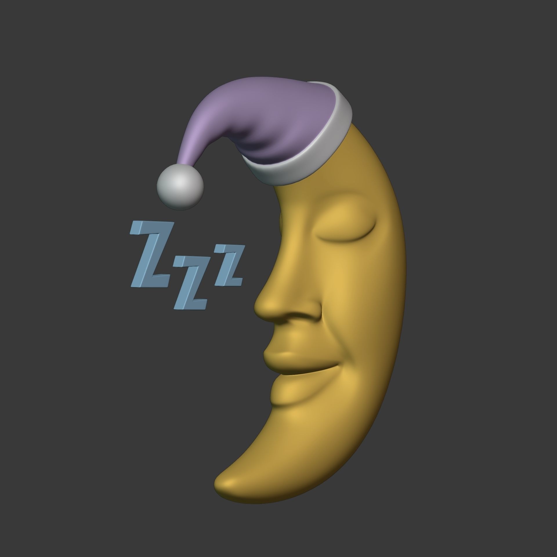 Cartoon Moon - Crescent Character Low-poly 3D model_5