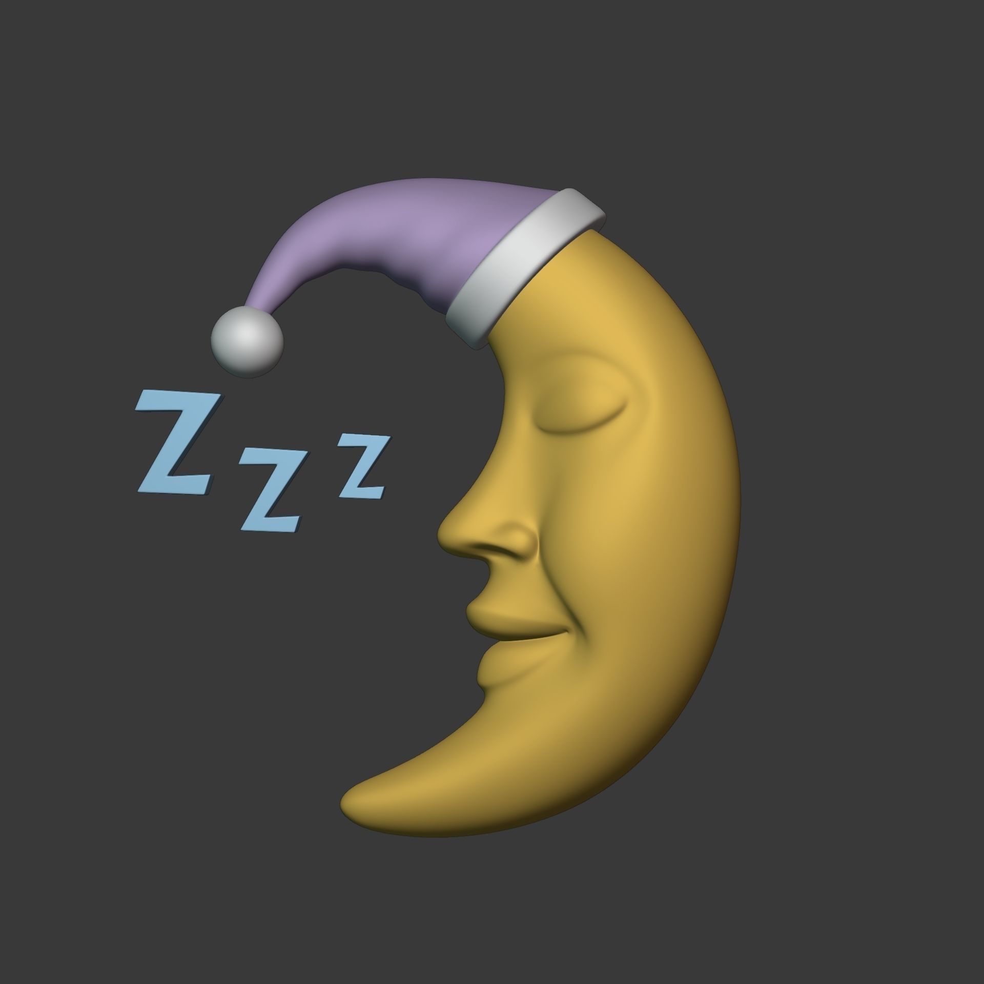 Cartoon Moon - Crescent Character Low-poly 3D model_1