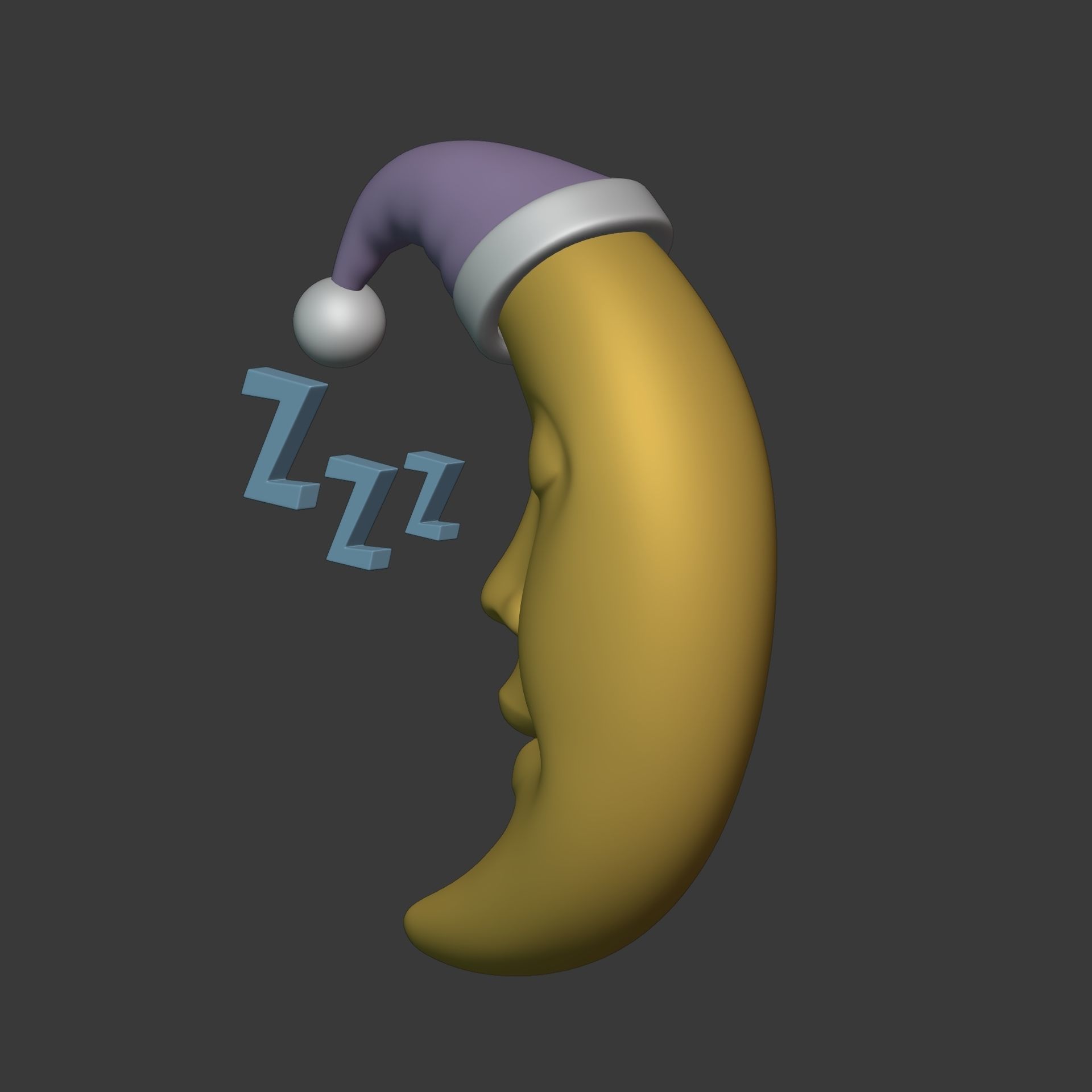Cartoon Moon - Crescent Character Low-poly 3D model_7