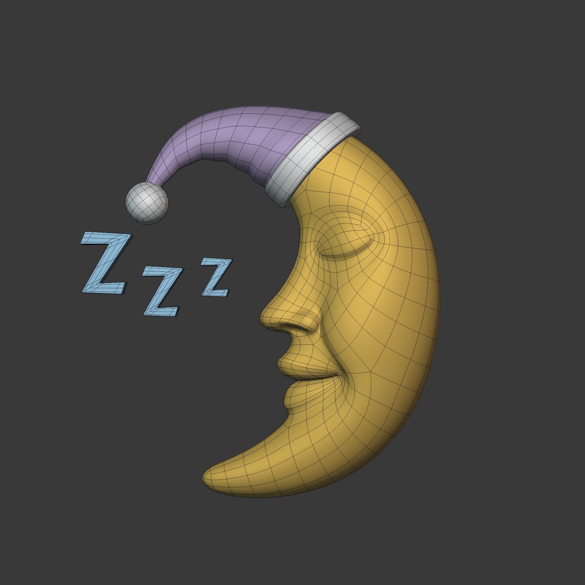 Cartoon Moon - Crescent Character Low-poly 3D model_2