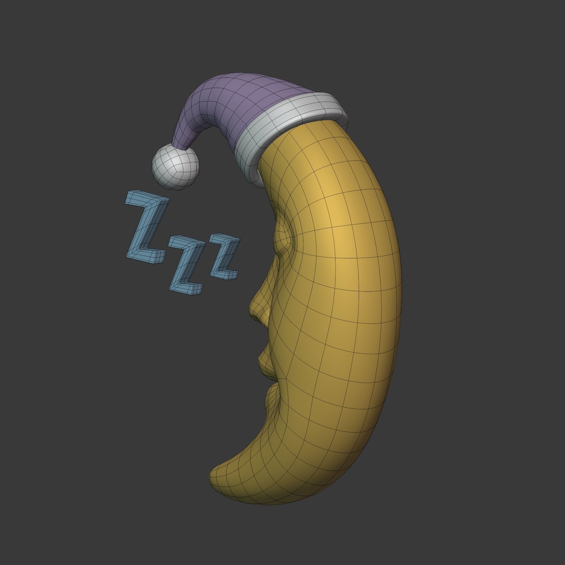 Cartoon Moon - Crescent Character Low-poly 3D model_8