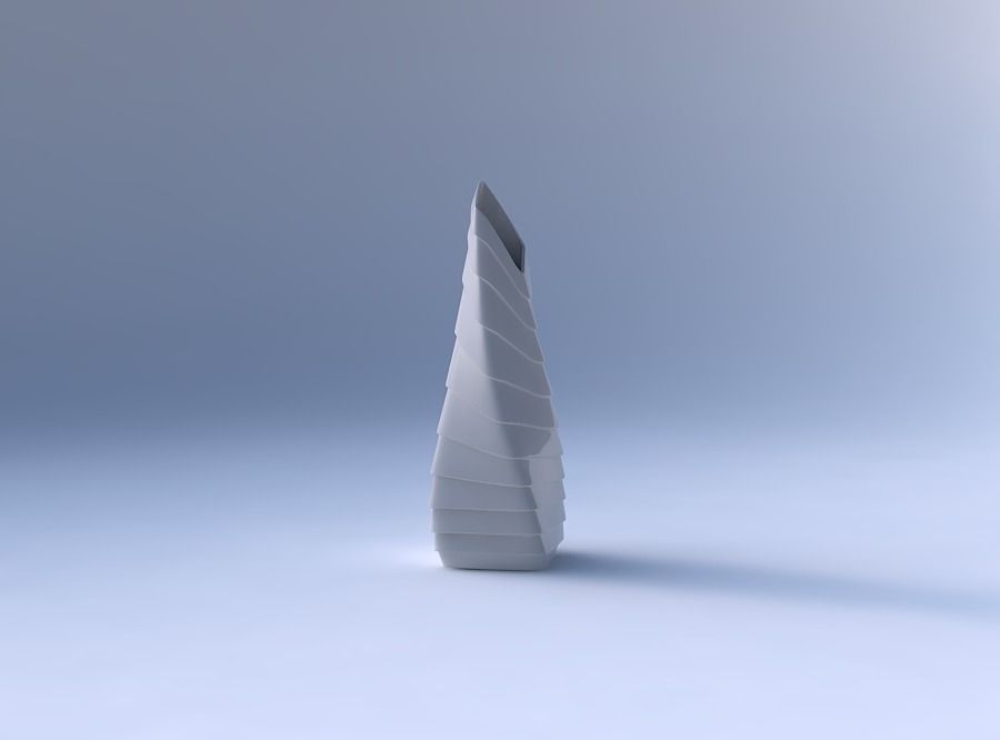Vase twisted top bent rectangle with horizontal inverted layers 3D print model_4