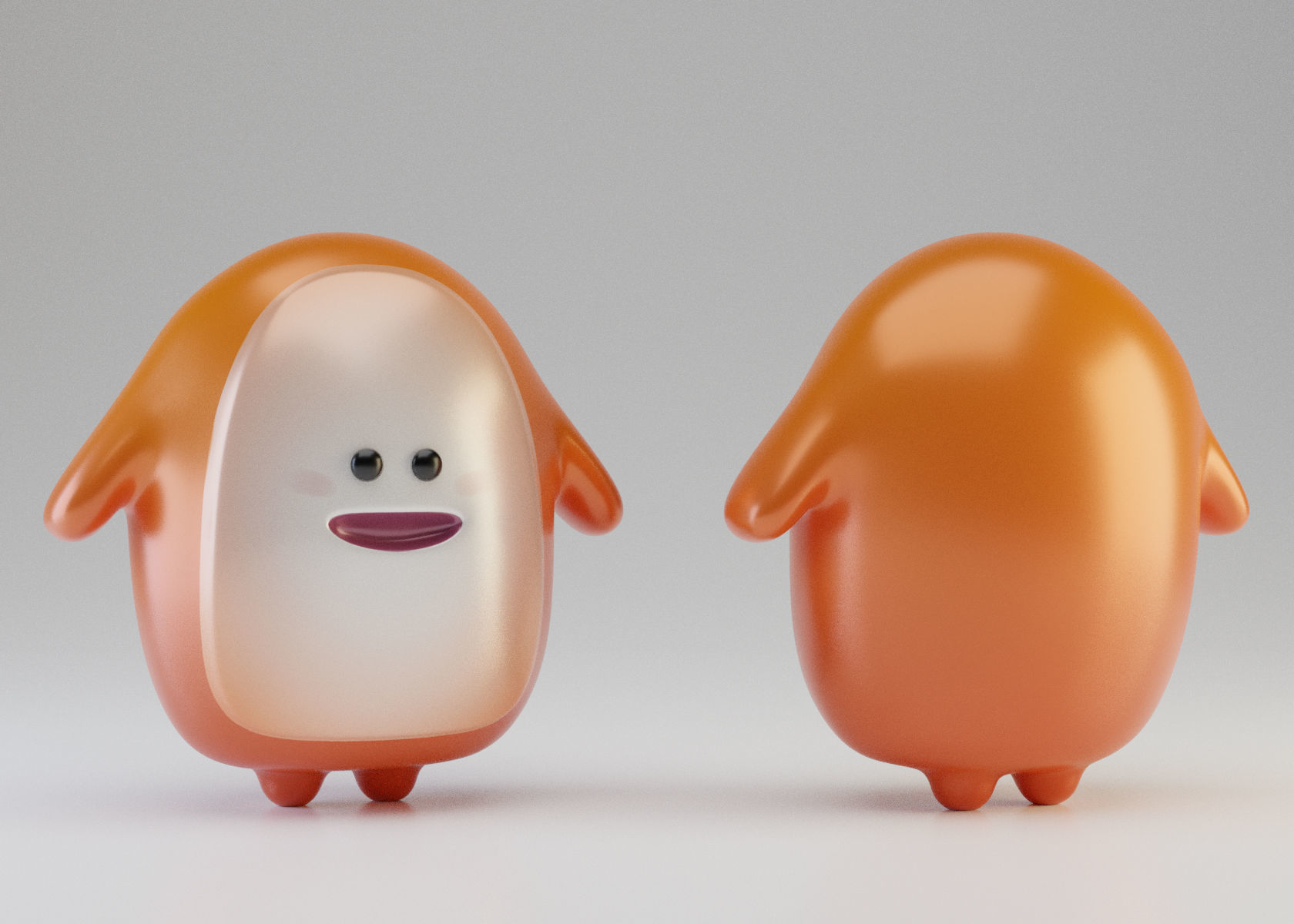 Orange mini cute creature Low-poly 3D model_1