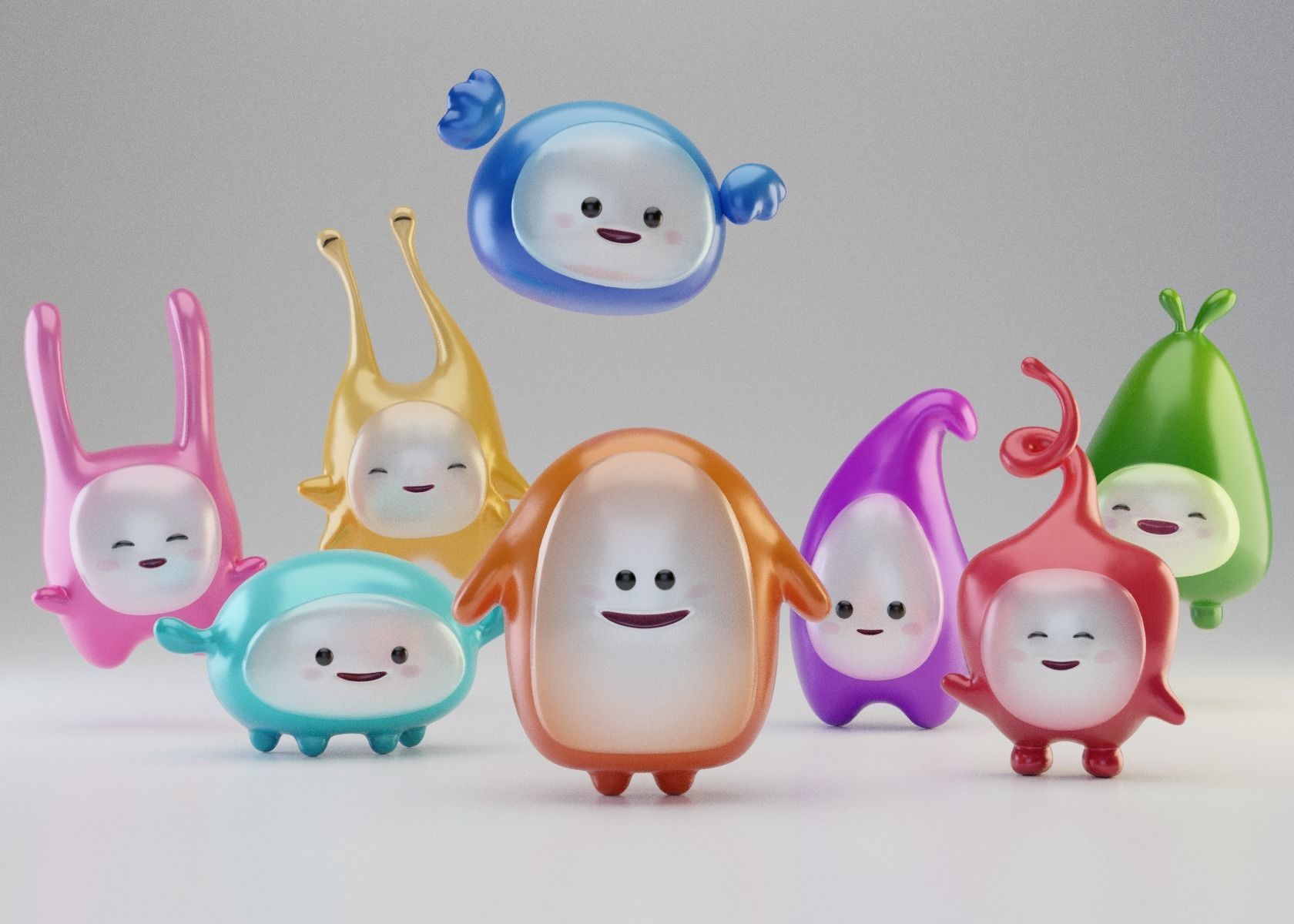 Orange mini cute creature Low-poly 3D model_6