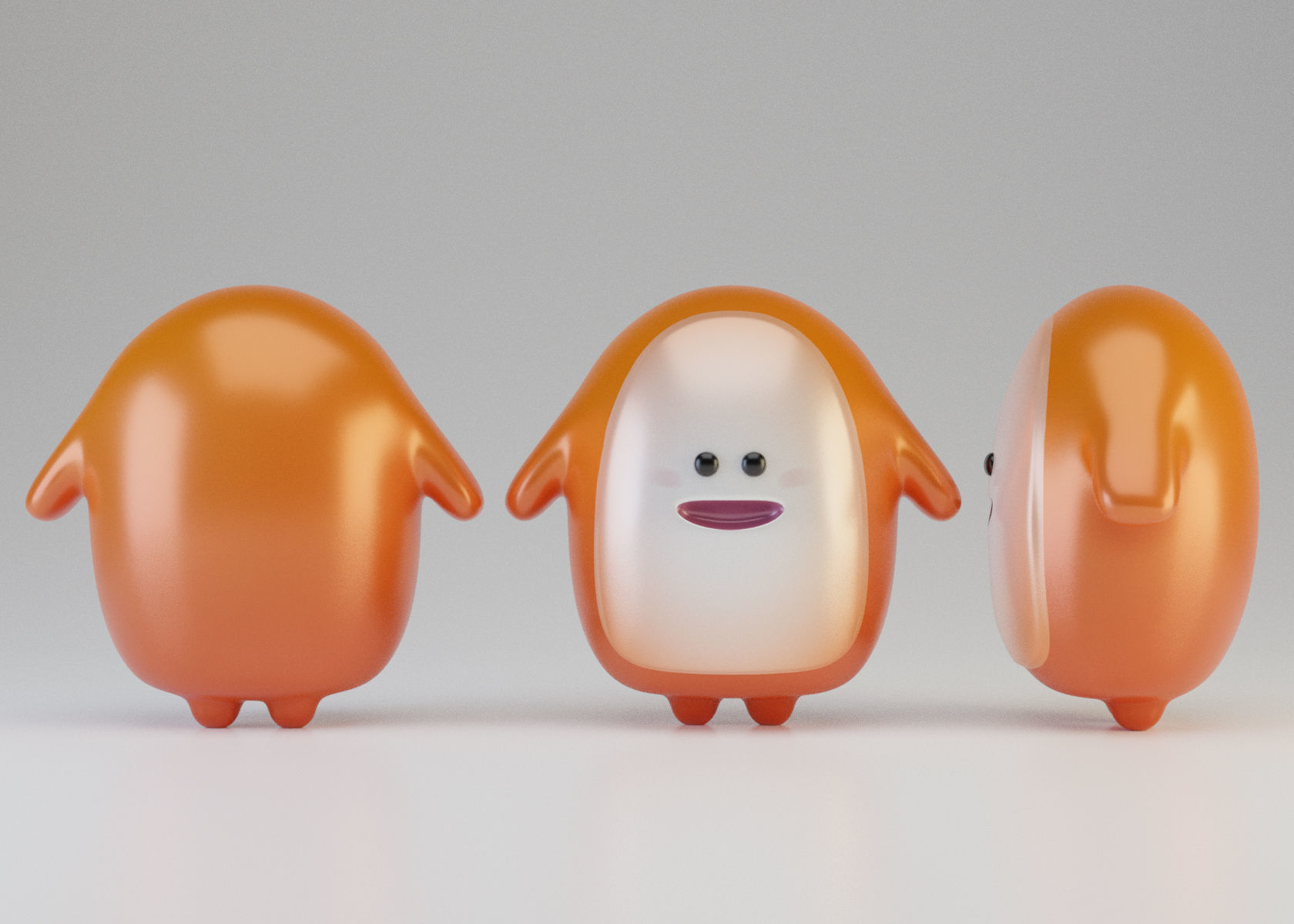 Orange mini cute creature Low-poly 3D model_2