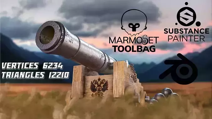 Old historical cannon  Low-poly 3D model