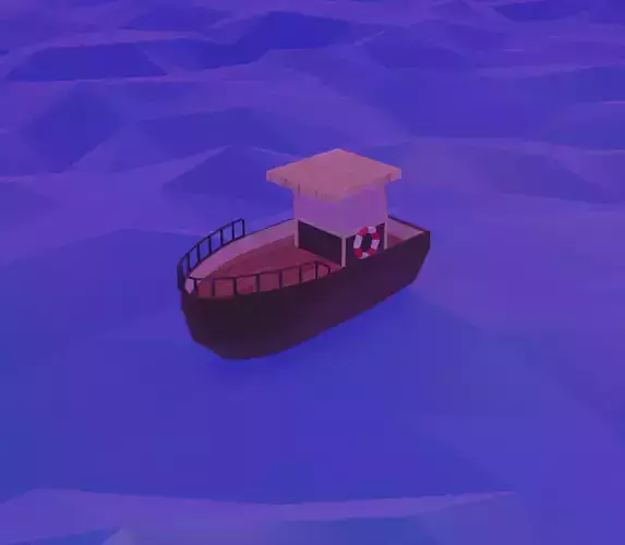 Low Poly Boat in ocean