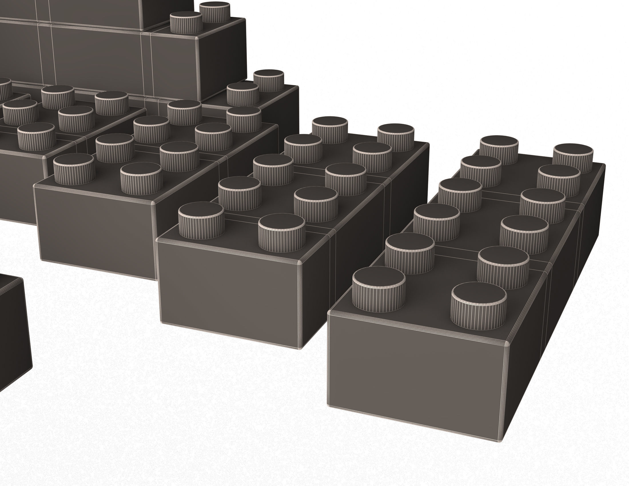 Lego Set colorful blocks arranged in pyramid Low-poly 3D model_9