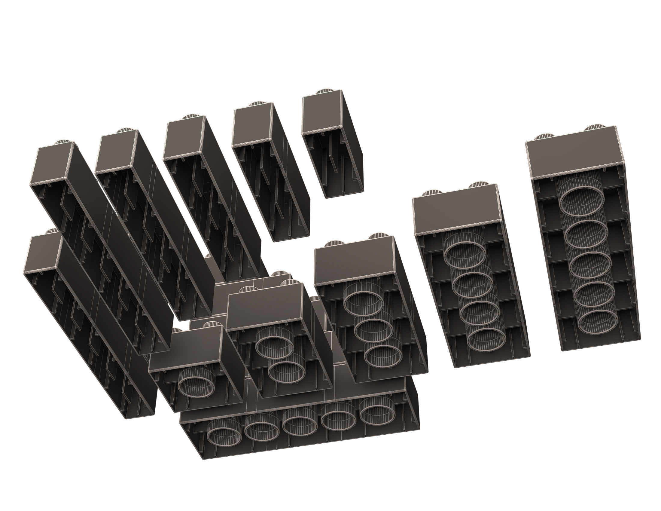 Lego Set colorful blocks arranged in pyramid Low-poly 3D model_8