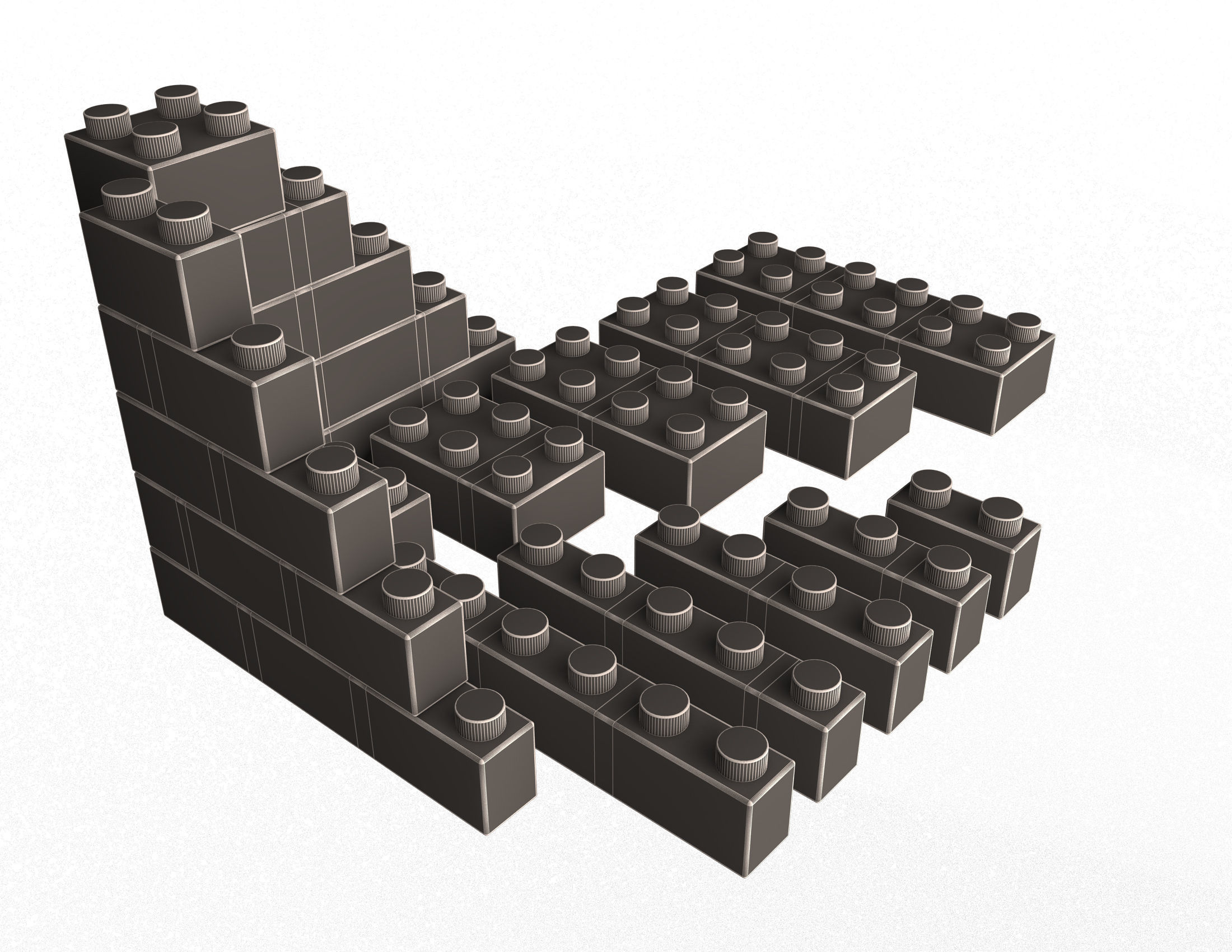 Lego Set colorful blocks arranged in pyramid Low-poly 3D model_6