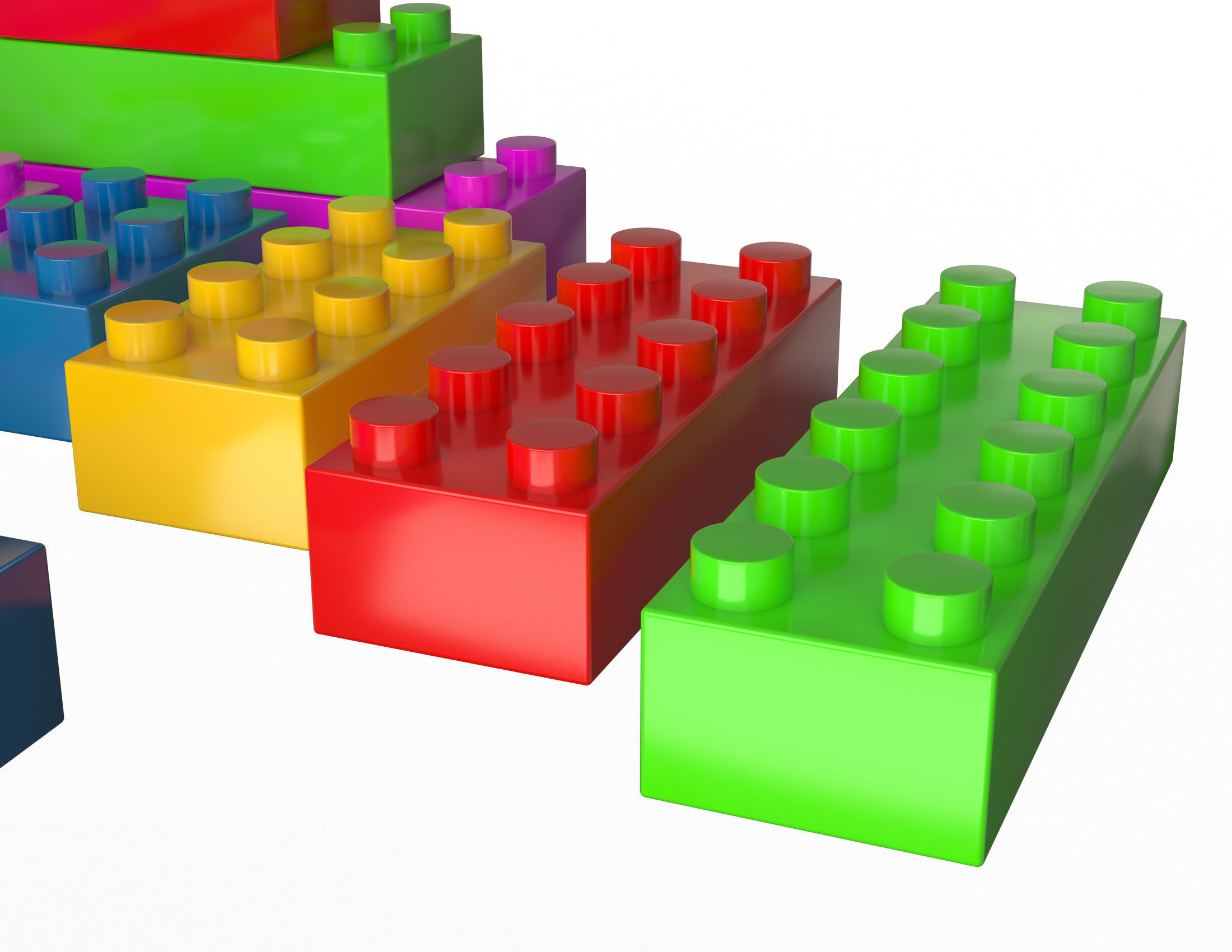 Lego Set colorful blocks arranged in pyramid Low-poly 3D model_4