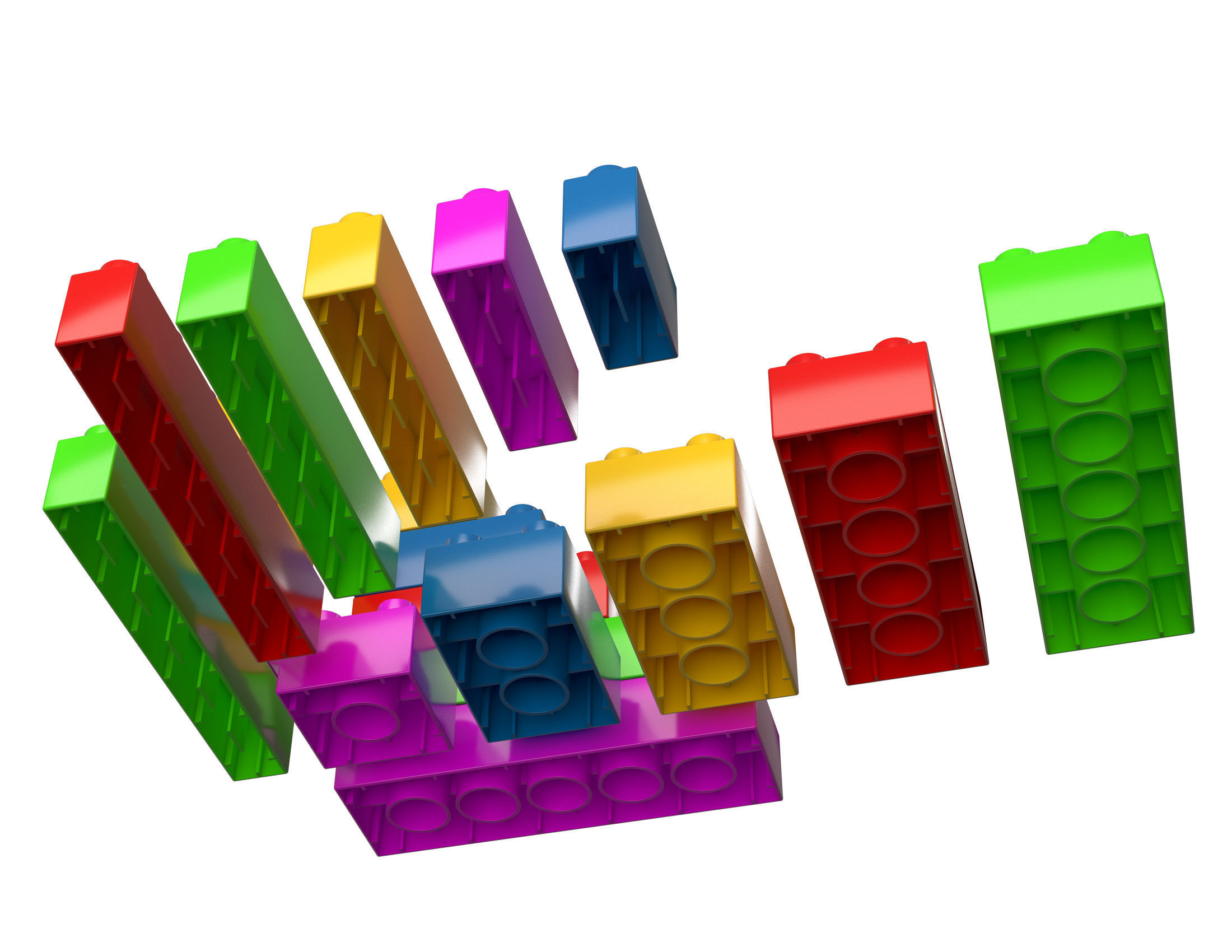 Lego Set colorful blocks arranged in pyramid Low-poly 3D model_3