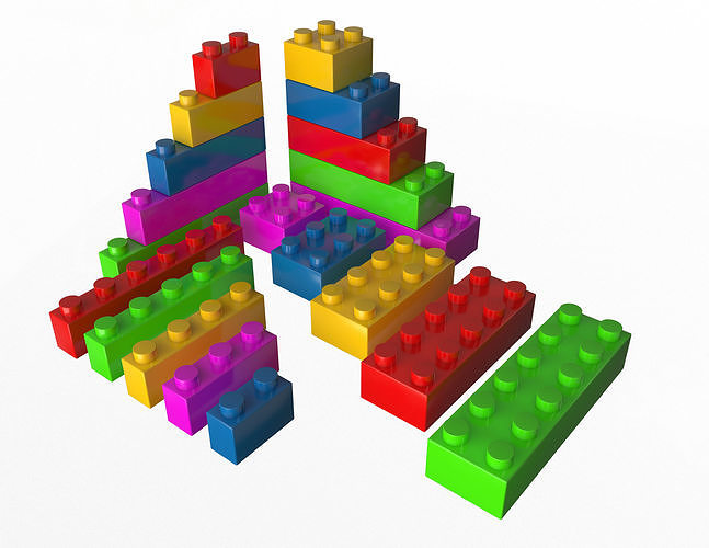 Lego Set colorful blocks arranged in pyramid Low-poly 3D model