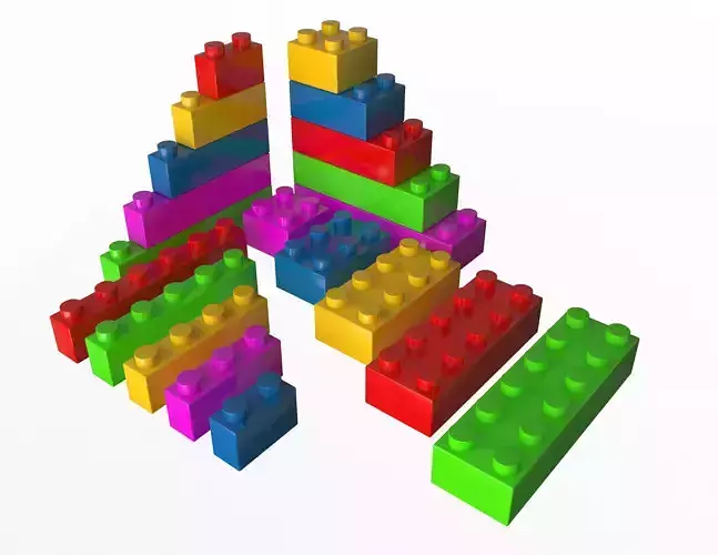 Lego Set colorful blocks arranged in pyramid