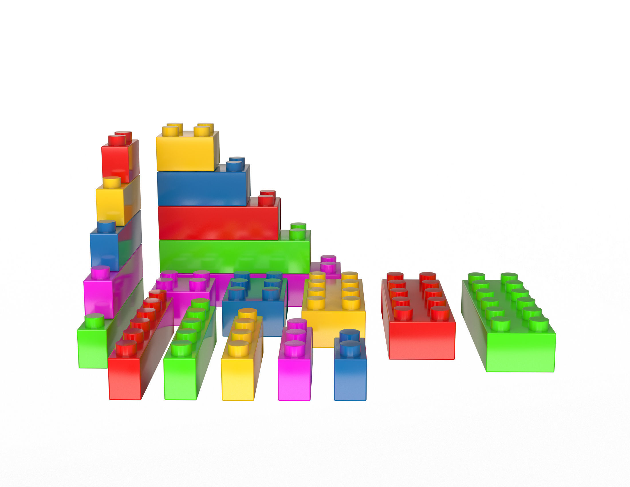 Lego Set colorful blocks arranged in pyramid Low-poly 3D model_1