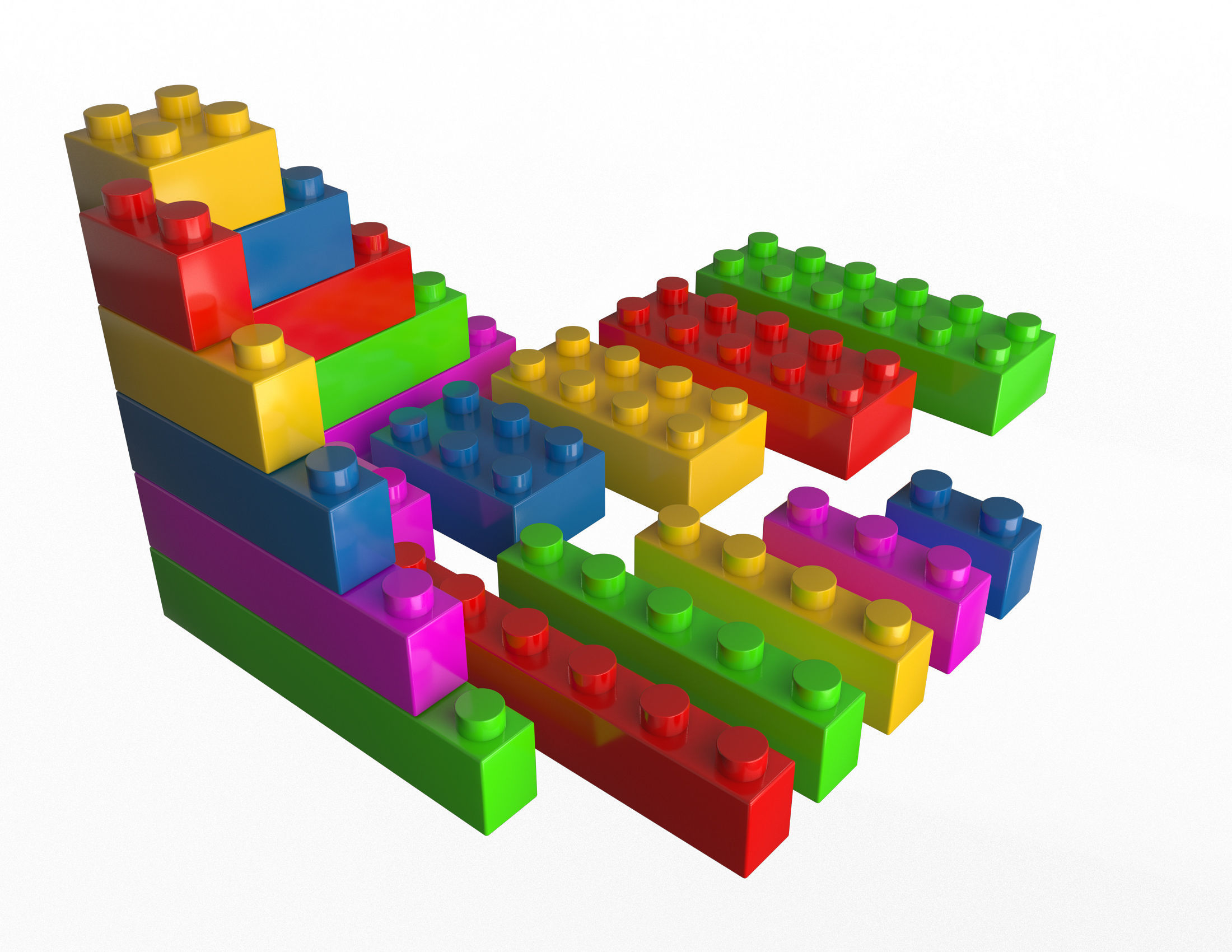 Lego Set colorful blocks arranged in pyramid Low-poly 3D model_2