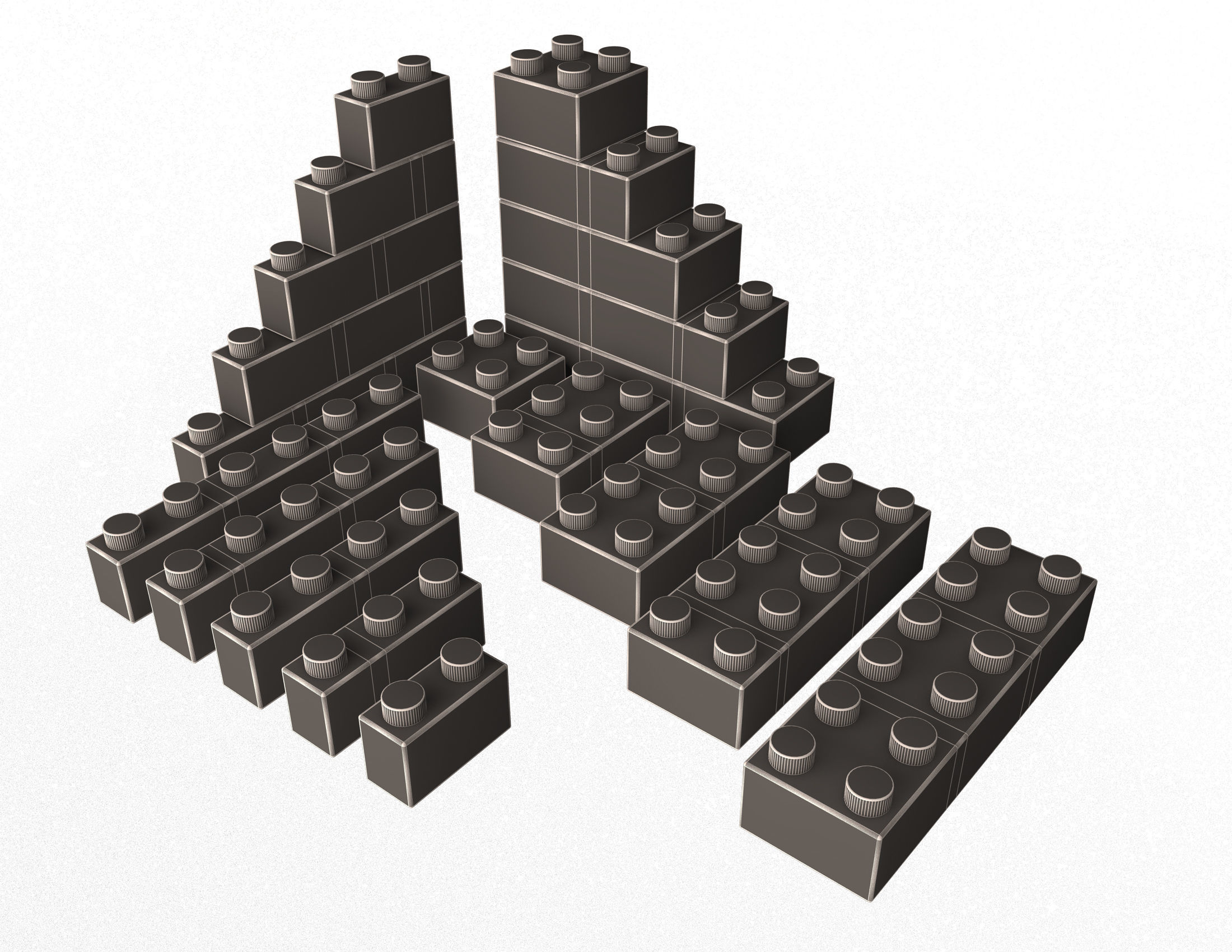 Lego Set colorful blocks arranged in pyramid Low-poly 3D model_7