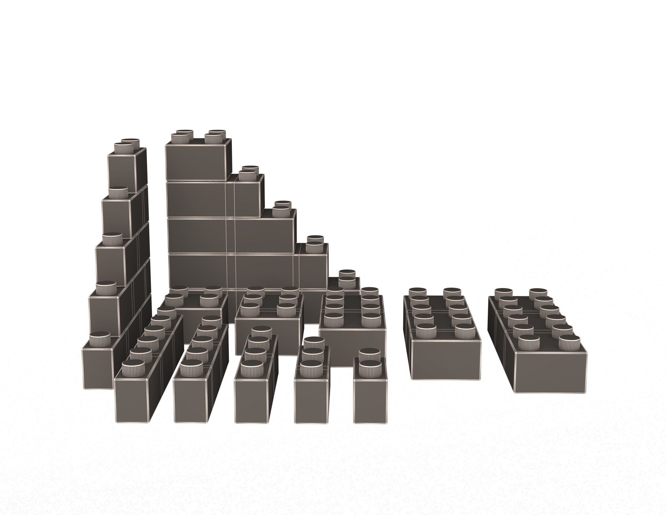 Lego Set colorful blocks arranged in pyramid Low-poly 3D model_5