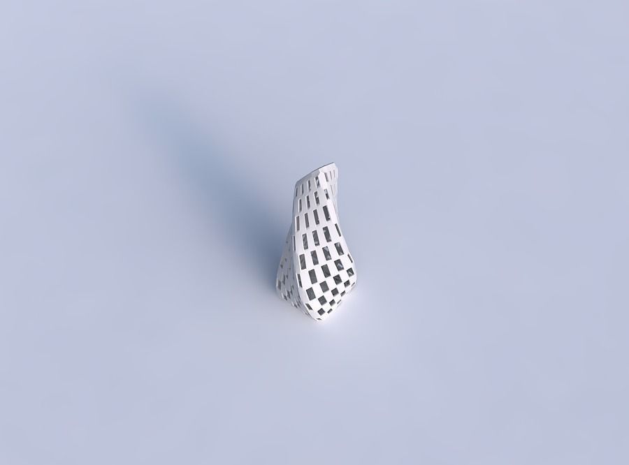 Vase twisted top bent rectangle with checker grid lattice 3D print model_1