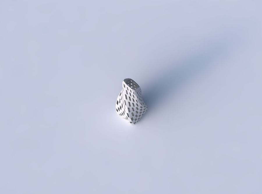 Vase twisted top bent rectangle with checker grid lattice 3D print model_2