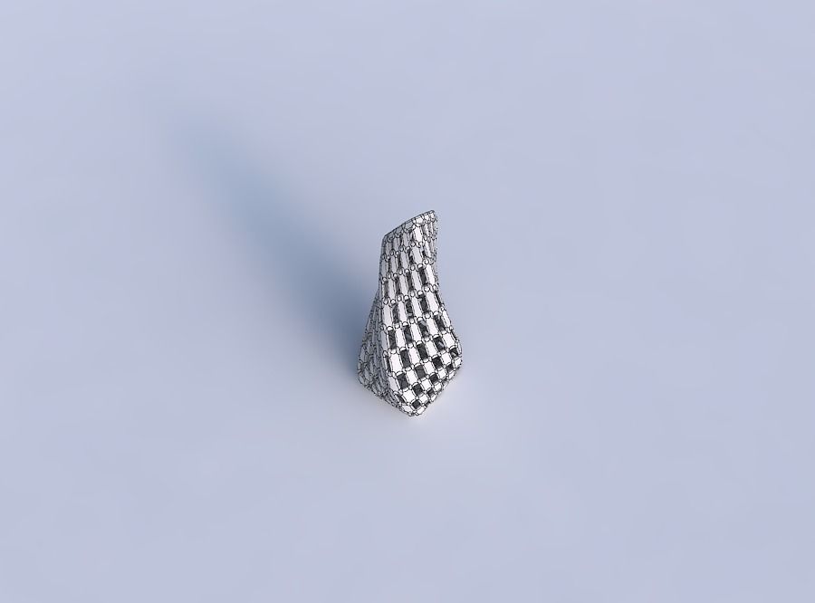 Vase twisted top bent rectangle with checker grid lattice 3D print model_6